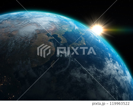 地球　日本　太陽　サンライズ　正月　CG　背景 119963522