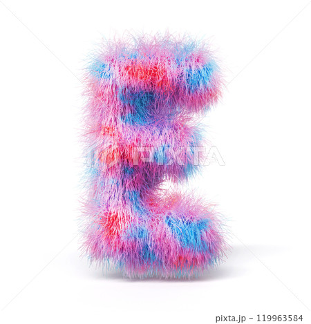 Blue pink fur font Letter E 3D 119963584