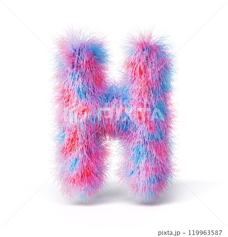 Blue pink fur font Letter H 3D 119963587