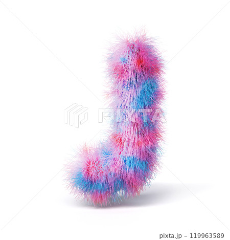 Blue pink fur font Letter J 3D 119963589