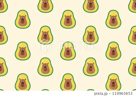 Capybara and avocado. Vector pattern. Flat style illustration 119963653