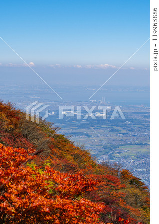秋の御在所岳の朝陽台広場からみる四日市方面（三重県三重郡菰野町） 119963886