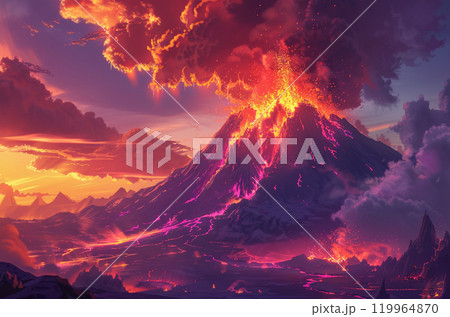 火山と溶岩のイメージイラスト 119964870