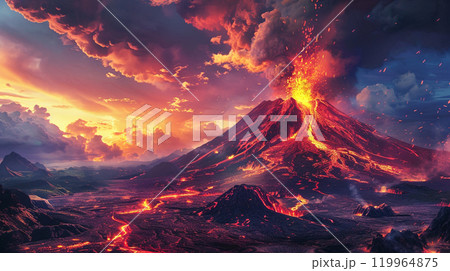 火山と溶岩のイメージイラスト 119964875