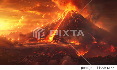 火山と溶岩のイメージイラスト 火山と溶岩のイメージイラスト 119964877