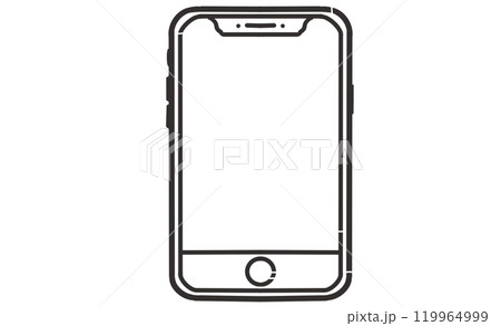 スマホアイコン - シンプルなスマートフォンの線画イラスト 119964999