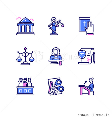 Legal, law and justice - line design style icons set 119965017