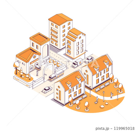 Fire station within the city - vector isometric illustration 119965018