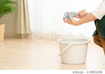 フローリングを雑巾がけするミドル〜シニア女性 119965266