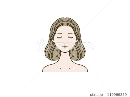 目を閉じて正面を向いた女性 119966239