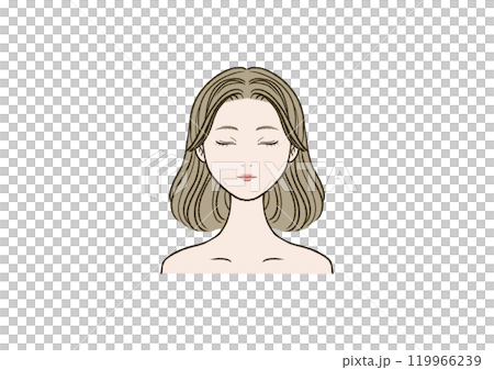 目を閉じて正面を向いた女性 119966239