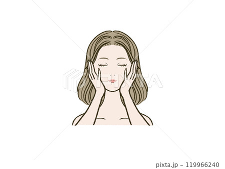 頬に手を当てる若い女性 119966240