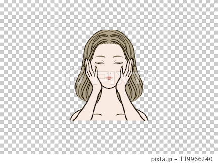 頬に手を当てる若い女性 119966240