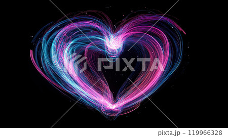 vibrant heart shape created with colorful light trails, symbolizing love and passion. 119966328