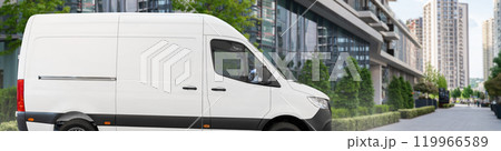 White delivery van on city street White delivery van on city street 119966589