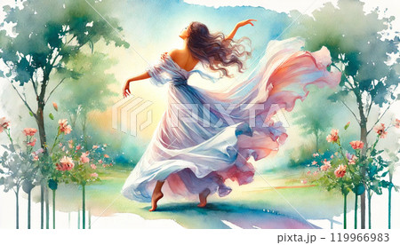 ドレスを着た女性の水彩画のイラスト素材 [119966983] - PIXTA