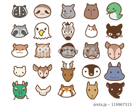手描きイラスト 動物の顔 手描きの動物の顔セット2のイラスト素材 [119967313] - PIXTA
