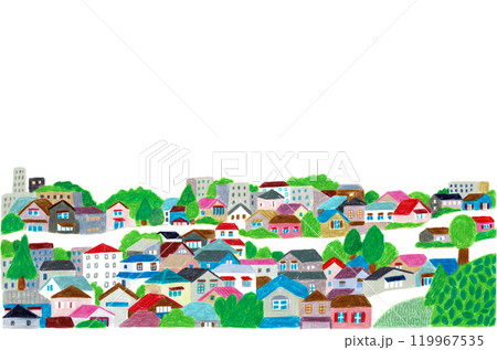 手描きイラスト　緑のある街並み 119967535