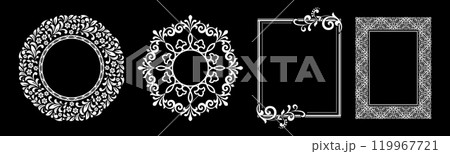 Set of decorative frames Elegant vector element for design in Eastern style, place for text. Floral black and white borders. Lace illustration for invitations and greeting cards. 119967721