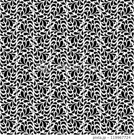 Flower pattern. Seamless white and black ornament. Graphic vector background. Ornament for fabric, wallpaper, packaging. Flower pattern. Seamless white and black ornament. Graphic vector background. Ornament for fabric, wallpaper, packaging. 119967724