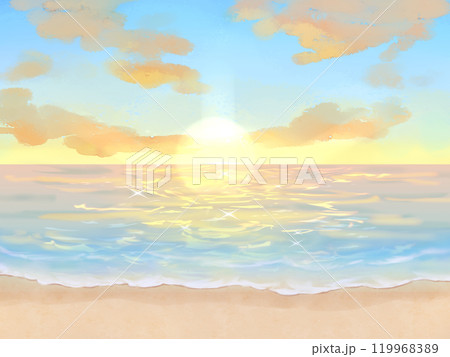 朝焼けの空と海 海岸のイラスト素材 [119968389] - PIXTA