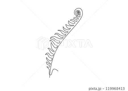 Single one line drawing tropical leaf fern plant. Printable poster decorative houseplant concept for home wallpaper decoration ornament. Modern continuous line draw design graphic vector illustration Single one line drawing tropical leaf fern plant. Printable poster decorative houseplant concept for home wallpaper decoration ornament. Modern continuous line draw design graphic vector illustration 119968413