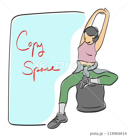 Young woman stretching her arms with copy space illustration vector isolated on white background 119968614