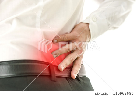 Detail of man suffering from back pain Detail of man suffering from back pain 119968680