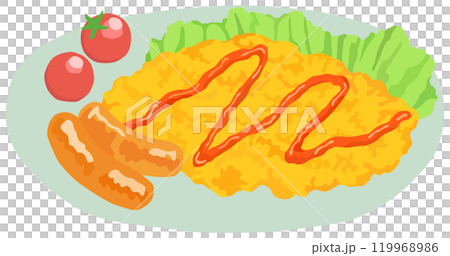 ケチャップのかかったスクランブルエッグのイラスト ベクター素材 119968986