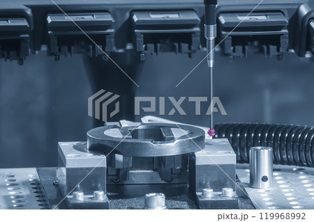 The  CMM probe measuring the  mold parts on machining center. 119968992
