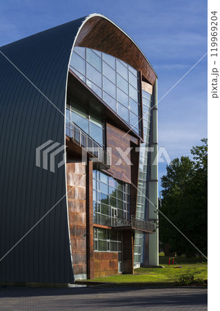 Museum of contemporary art Kiasma exterior, part of Finnish National Gallery, Helsinki, Finland, sunny summer day 119969204