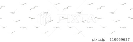 Bird seamless watercolor Border. Pattern with flying seagulls and doves on isolated background web banner or frame. Ornament for Backdrop. Tile for wallpaper with sea animals. 119969637