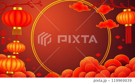 Luxury chinese background. chinese wallpaper pattern  design of elegant cloud on red background 119969839