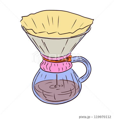 Coffee making with filter in flat design. Vertical filtration method brew. Vector illustration isolated. Coffee making with filter in flat design. Vertical filtration method brew. Vector illustration isolated. 119970112