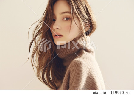 セーターを着た美しい女性モデル「AI生成画像」 119970163