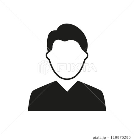 Simple Male Avatar Silhouette Icon. Man with Short Hair, User Profiles and Contact Information in Applications. Isolated Vector Illustration 119970290