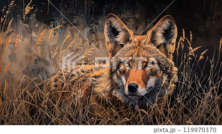 American Coyote Acrylic on Canvas Illustration Wild Animal Desert Habitat North American Wildlife Coyotes in Nature Animal Portrait Natural Landscape Artistic Rendering Animal Art American Coyote Acrylic on Canvas Illustration Wild Animal Desert Habitat North American Wildlife Coyotes in Nature Animal Portrait Natural Landscape Artistic Rendering Animal Art 119970370