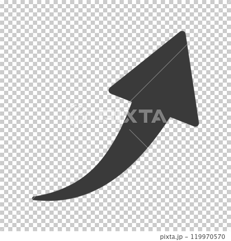 右肩上がりにカーブしている黒い矢印のアイコン - シンプルな上昇を表す記号や装飾のイラスト素材 119970570