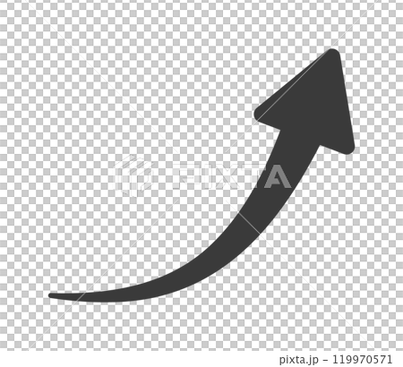 右肩上がりにカーブしている黒い矢印のアイコン - シンプルな上昇を表す記号や装飾のイラスト素材 119970571