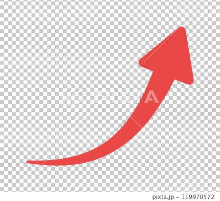 An icon of a red arrow curved upward to the right - A simple illustration of a symbol or decoration representing an upward movement 119970572