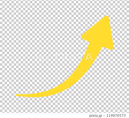 Yellow arrow icon curved upward to the right - Simple illustration material of a symbol or decoration representing an upward trend 119970573