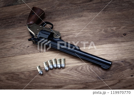 Old West .44 caliber single action revolver gun with rounds 119970770