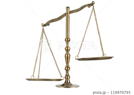 Bronze traditional balance scale with weights isolated on white Bronze traditional balance scale with weights isolated on white 119970785