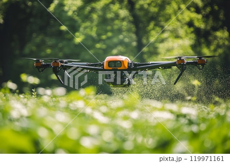 Agriculture drone fertilizing a field. 119971161