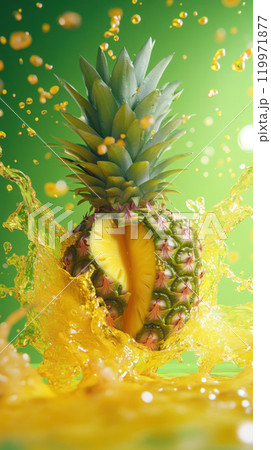 Juicy pineapple splash with vibrant colors for summer promotions 119971877