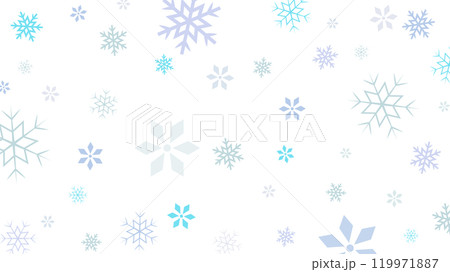 水色の雪の結晶のベクター白背景イラスト素材【横長】 119971887