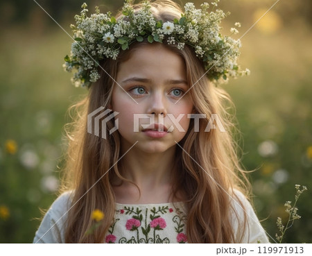Little child with a wreath. 119971913