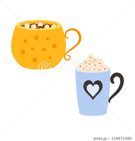 set of cups with warm drink 119971980