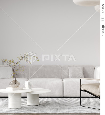 Copy space, modern living room interior mockup with white sofa and armchair, 3d rendering Copy space, modern living room interior mockup with white sofa and armchair, 3d rendering 119972309
