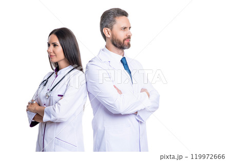 doctor practitioner at hospital. Confident practitioner doctor standing in medical office. general practitioner with stethoscope. medicine, healthcare and people concept. banner 119972666